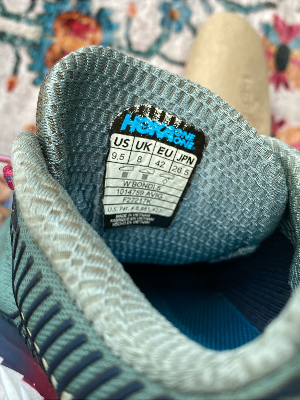 Hoka One One Bondi 5 Womens 9.5 Running Shoes Green Blue Pink Athletic Sneakers - Picture 6 of 6
